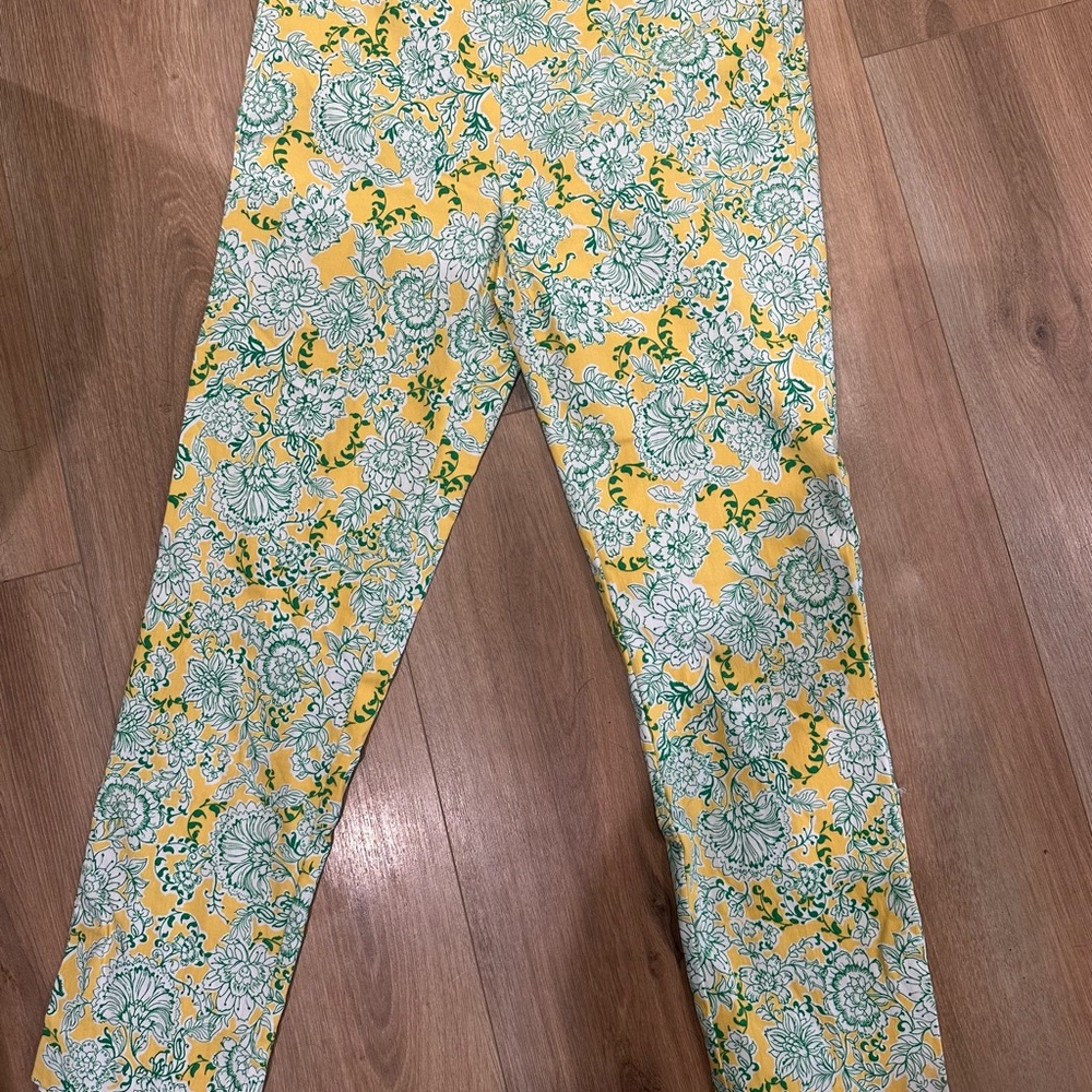 Elliott Lauren Women’s Ankle Pants Yellow/ Green Floral Print Stretch Mid Rise 6